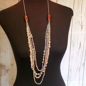 Silvertone lavender bead necklace with rose quartz